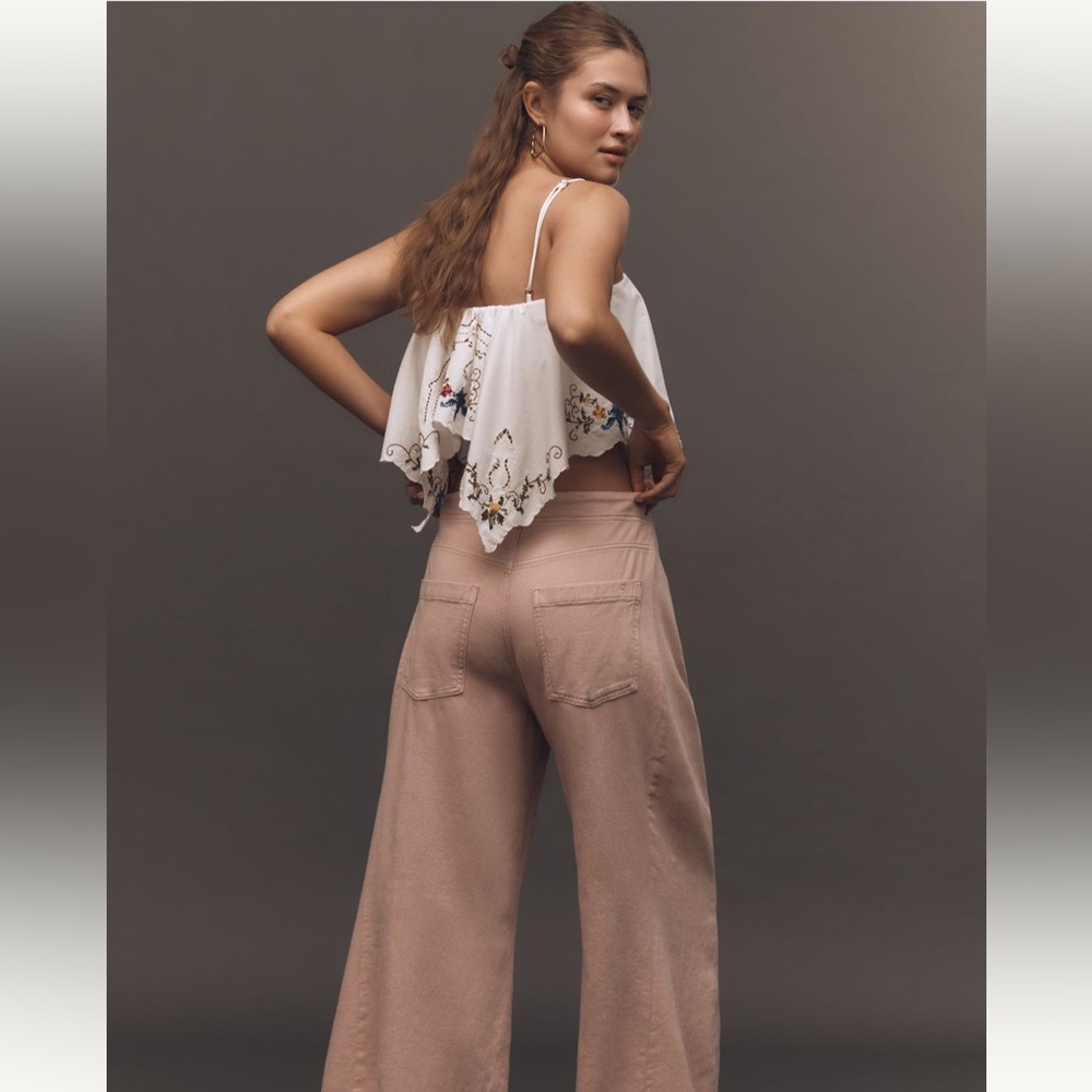 NWT Anthropologie Pilcro Adi Linen blend Crop Mid-Rise Flare Pants Size 30 Tall - Picture 3 of 9
